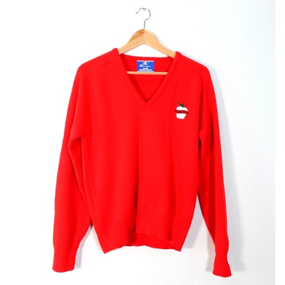 Champion Other - VINTAGE Champion Sweater Small Red Knit V Neck Adult Apple‎ Washington 80s USA